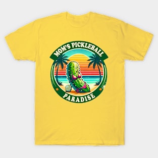 Mom's Pickleball Paradise, vintage retro design pickle with bikini on the beach,funny pickleball T-Shirt